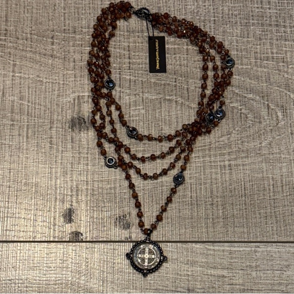 Virgins Saints & Angels NWT San Benito Magdalena Gunmetal Faceted Amber Necklace